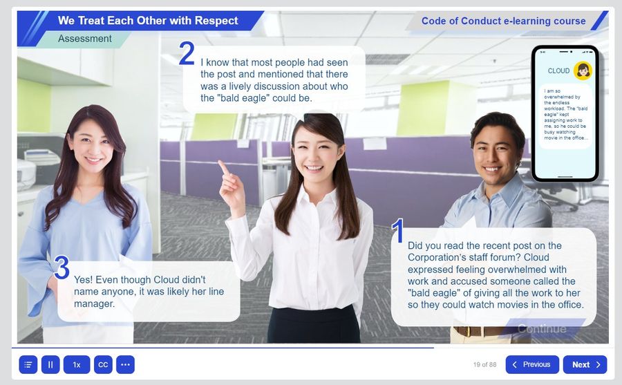 Dialogue-based assessment course screen